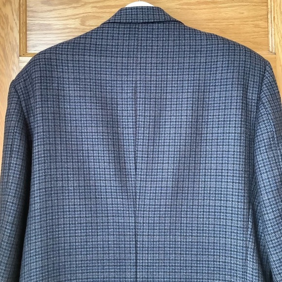 VINTAGE Blue Wool Houndstooth Plaid Blazer Size 42 - Picture 5 of 15